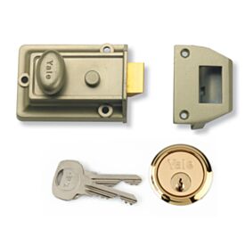 Yale Grey/Polished Brass Standard Stile P77 Cylinder Nightlatch
